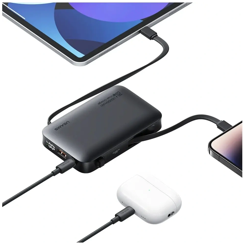 Powerbank USAMS XR Series CD228 10000mAh 20W + kabel USB-C / Lightning biały
