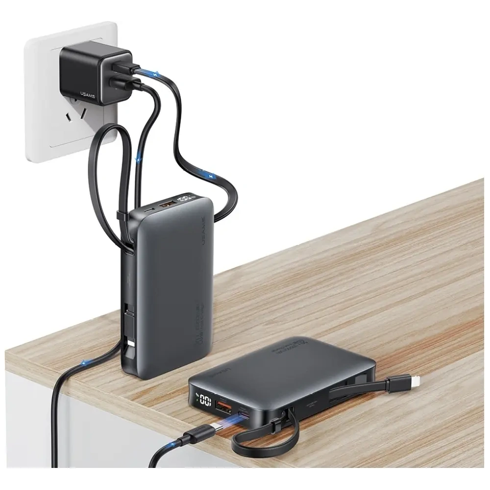 Powerbank USAMS XR Series CD228 10000mAh 20W + kabel USB-C / Lightning biały