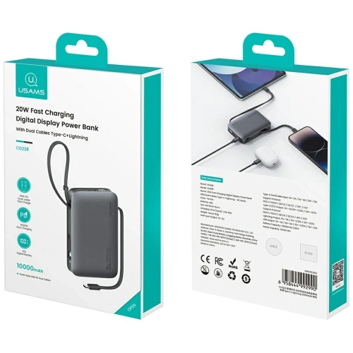 USAMS XR Series CD228 Powerbank 10000mAh 20W + USB-C / Lightning Cable white