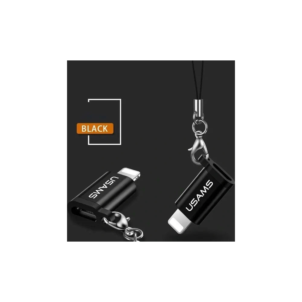 Adapter USAMS US-SJ152 microUSB / Lightning ze smyczą czarny