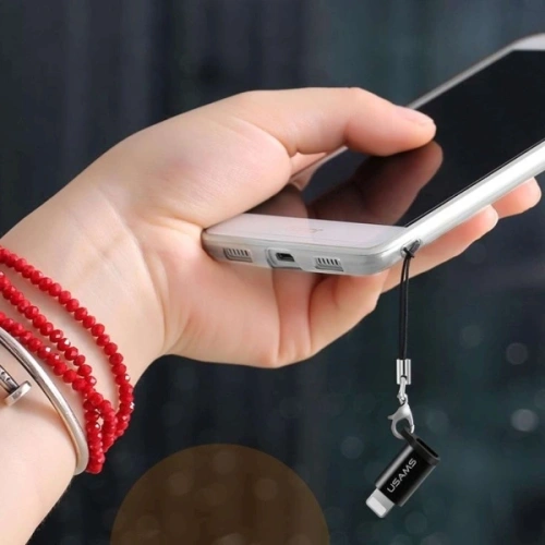 USAMS US-SJ152 microUSB / Lightning adaptér s poutkem černý