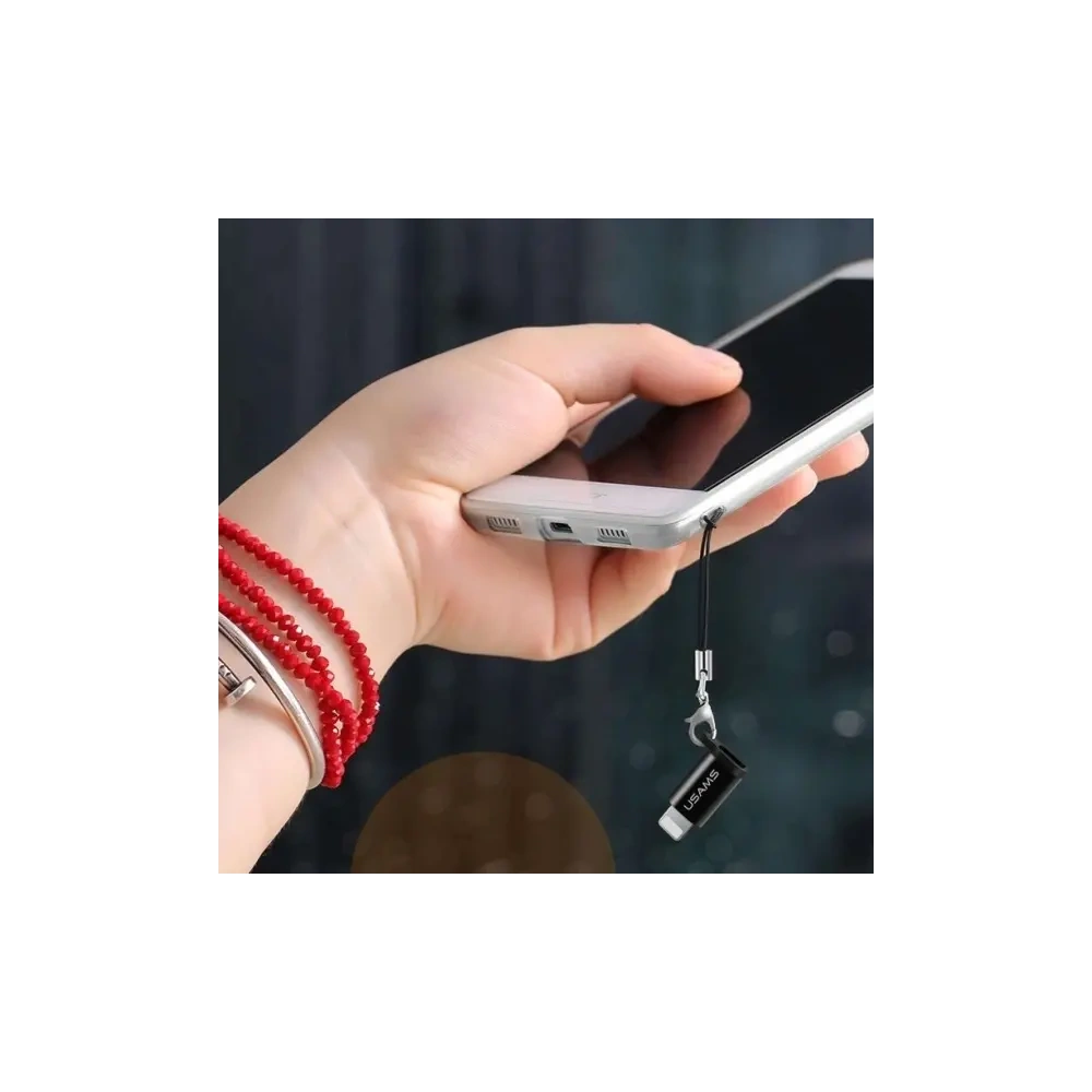 Adapter USAMS US-SJ152 microUSB / Lightning ze smyczą czarny