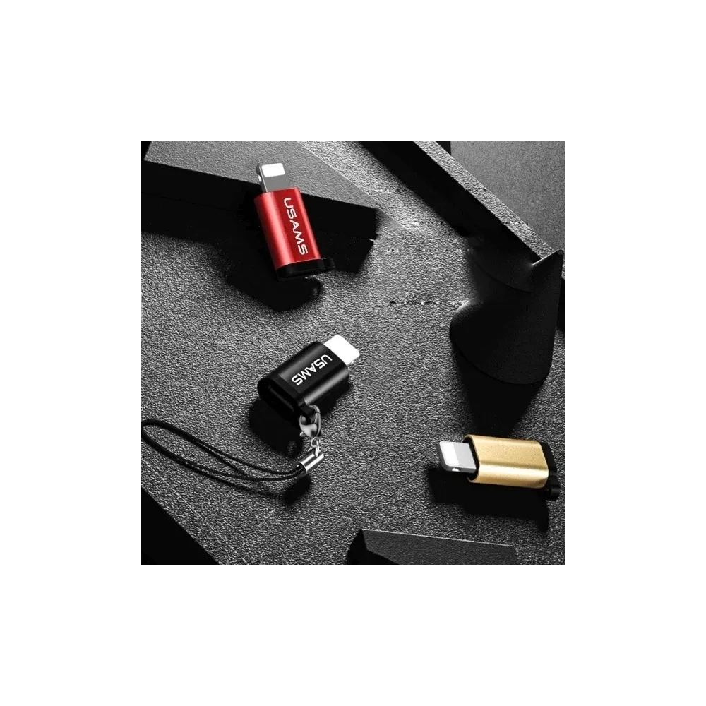 Adapter USAMS US-SJ152 microUSB / Lightning ze smyczą czarny