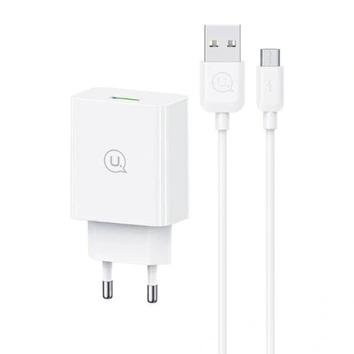 Ładowarka sieciowa USAMS SC Series SCXLTZ01 18W Fast Charging + kabel MicroUSB / USB-A 1m biała