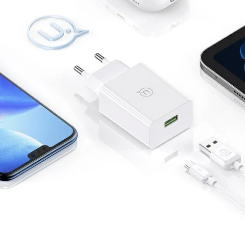 Ładowarka sieciowa USAMS SC Series SCXLTZ01 18W Fast Charging + kabel MicroUSB / USB-A 1m biała