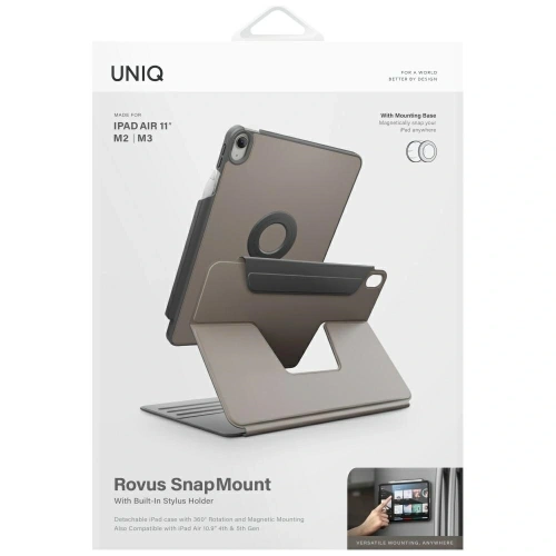 UNIQ Rovus Snapmount Magnetisch 360 Grad Rotierbar Abnehmbar Apple iPad Air 11" 2024 / 11" 2025 / iPad Air 10,9" 2022/2020 grau