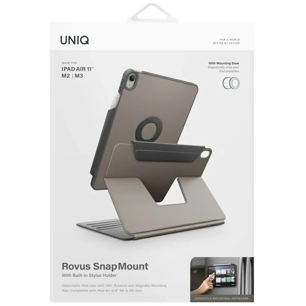 Etui UNIQ Rovus Snapmount Magnetic 360 Rotating Detachable do Apple iPad Air 11" 2024 / 11" 2025 / iPad Air 10.9" 2022/2020 szary