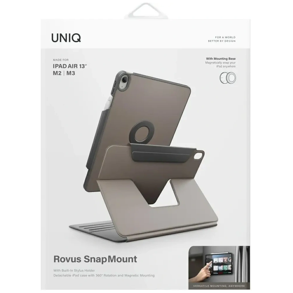 Etui UNIQ Rovus Snapmount Magnetic 360 Rotating Detachable do Apple iPad Air 13" 2024 / 13" 2025 szary