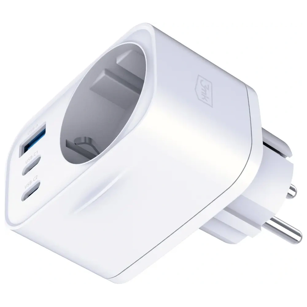 Adapter sieciowy 3MK Hyper Comfort Charger 30W AC, USB-A, 2xUSB-C PD QC3.0 biały