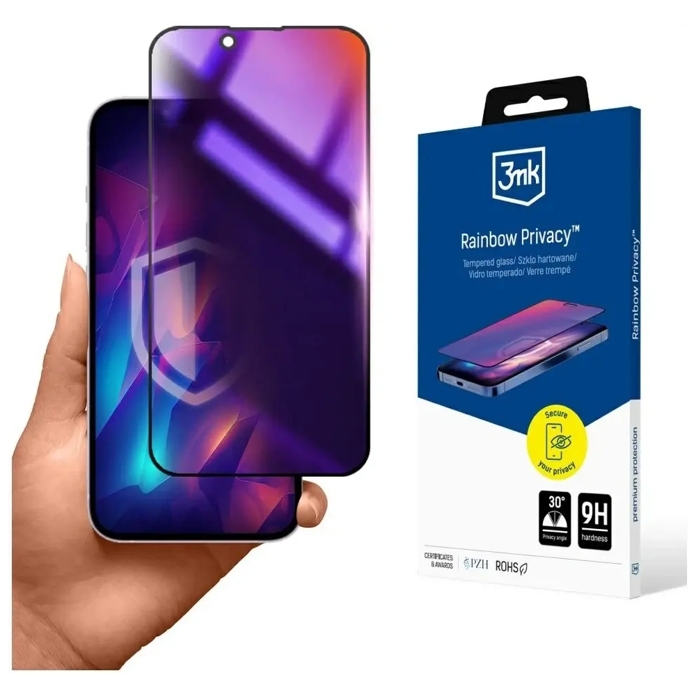 Prywatyzujące szkło ochronne 3MK Rainbow Privacy do Apple iPhone 16e