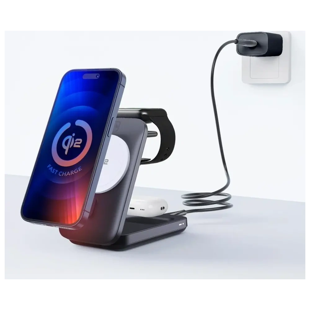 Ładowarka indukcyjna 3MK MagRocket 3w1 15W Qi2 MPP czarny