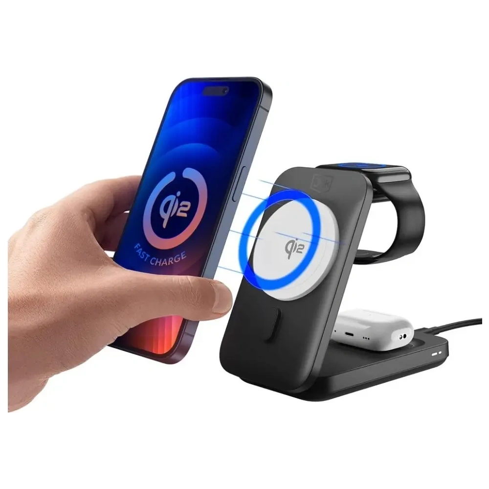 Ładowarka indukcyjna 3MK MagRocket 3w1 15W Qi2 MPP czarny