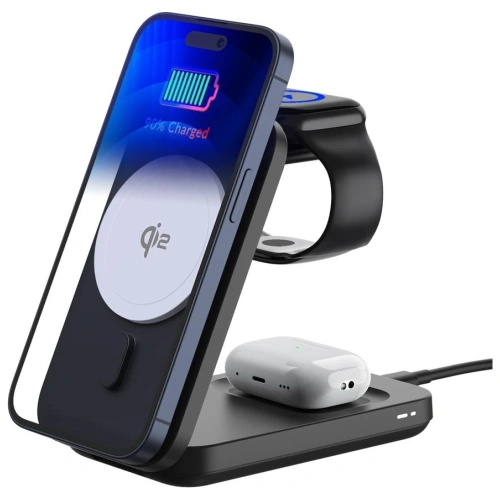 3MK MagRocket 3-in-1 15W Qi2 MPP Schwarz Wireless Charger
