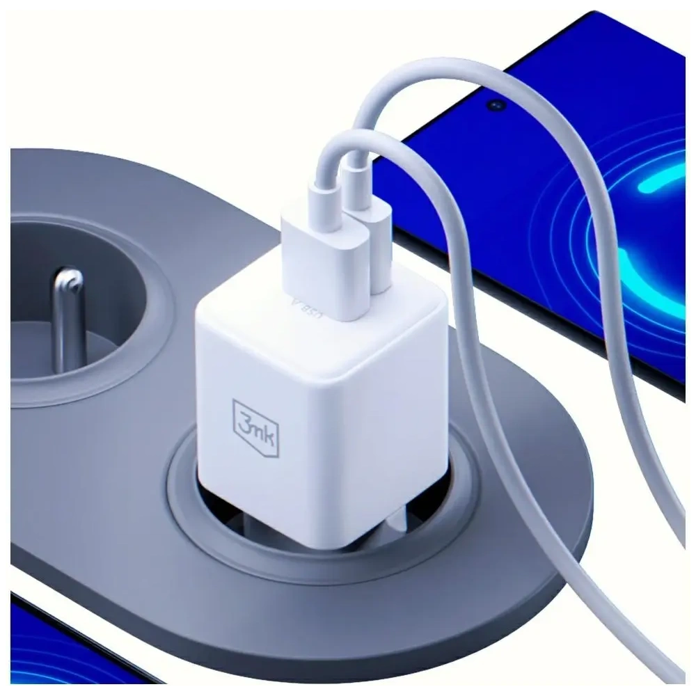 Ładowarka sieciowa 3MK Hyper GaN Charger 20W USB-A, USB-C PD QC4+ biały