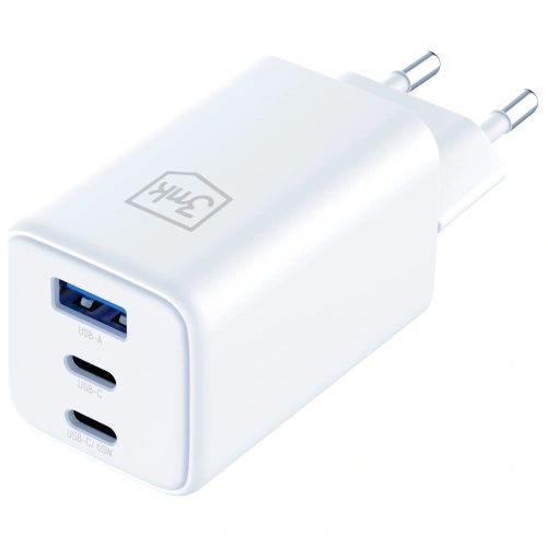 Încărcător 3MK Hyper GaN 65W USB-A, 2xUSB-C PD QC4+ alb