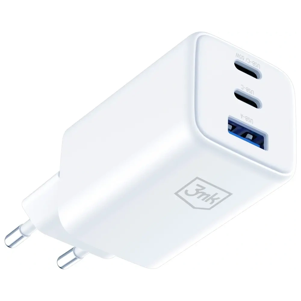 Ładowarka sieciowa 3MK Hyper GaN Charger 65W USB-A, 2xUSB-C PD QC4+ biały
