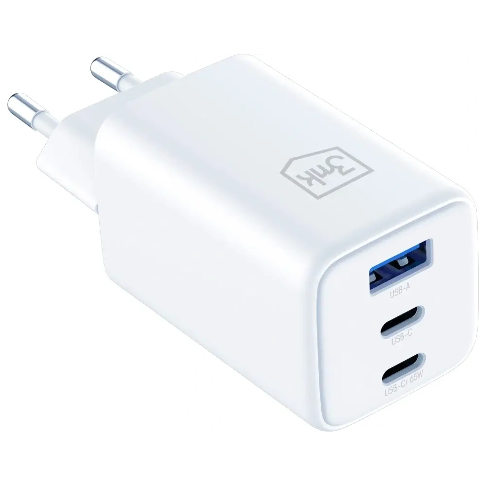 Ładowarka sieciowa 3MK Hyper GaN Charger 65W USB-A, 2xUSB-C PD QC4+ biały