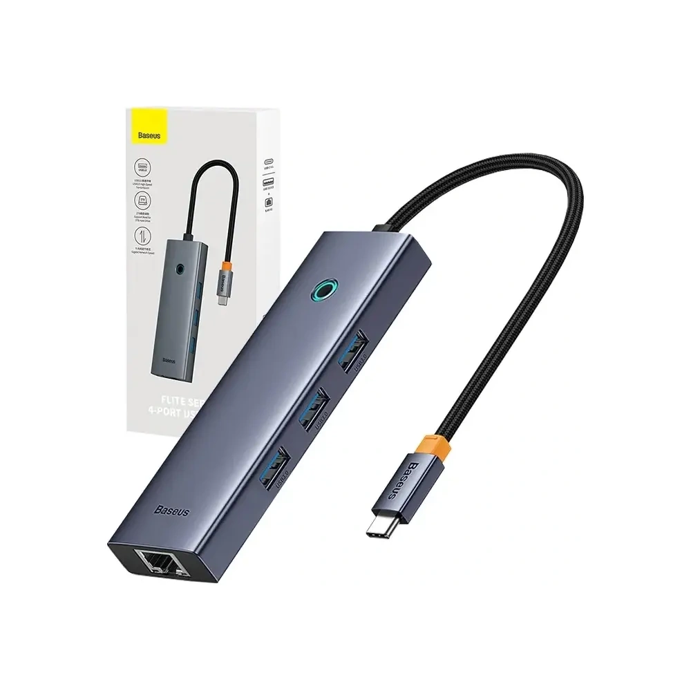 Hub 4w1 Baseus UltraJoy USB-C / 3xUSB-A 3.0, RJ45 (szary)