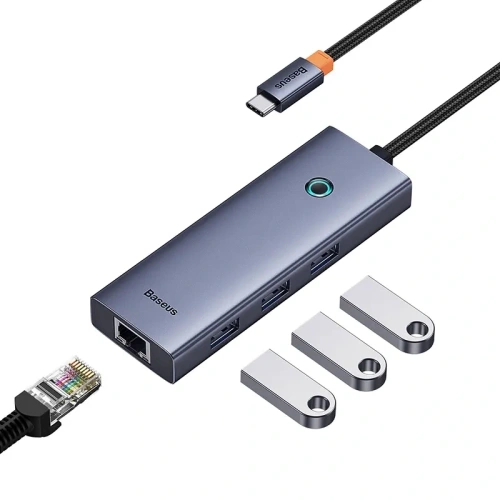 Baseus UltraJoy 4-v-1 Hub USB-C / 3xUSB-A 3.0, RJ45 (šedá)