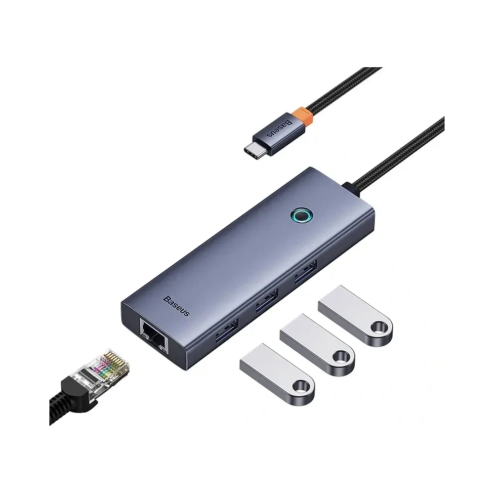 Hub 4w1 Baseus UltraJoy USB-C / 3xUSB-A 3.0, RJ45 (szary)