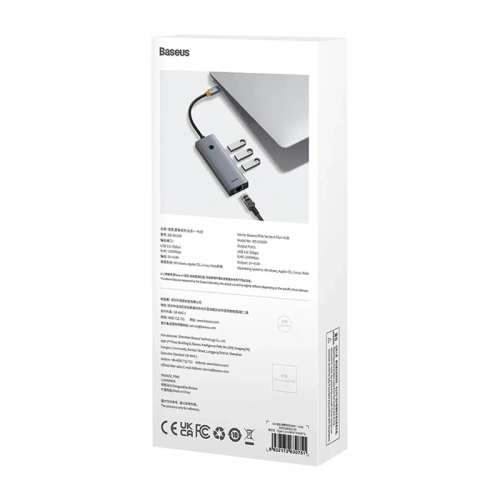 Baseus UltraJoy 4-v-1 Hub USB-C / 3xUSB-A 3.0, RJ45 (šedá)