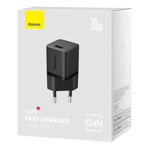 Încărcător de perete Baseus GaN5 30W USB-C (negru)