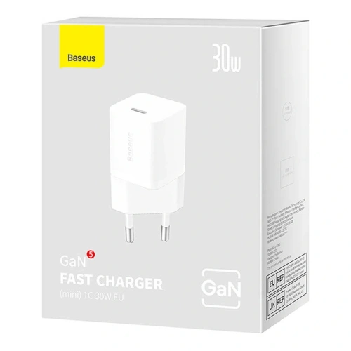 Încărcător de perete Baseus GaN5 30W USB-C (alb)