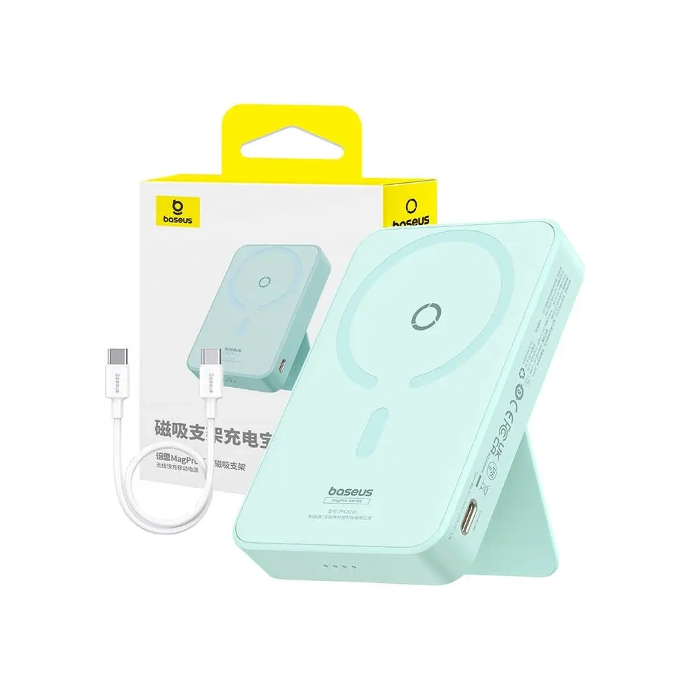 Powerbank magnetyczny z podstawką Baseus MagPro Magnetic 5000mAh 20W MagSafe (miętowy)