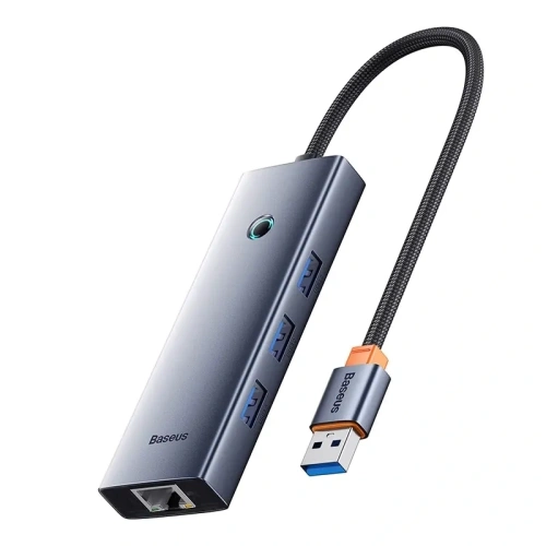 Baseus UltraJoy Sorozat Lite Hub 4-Port USB-A / 3xUSB-A 3.0, RJ45, USB-C 5V (szürke)