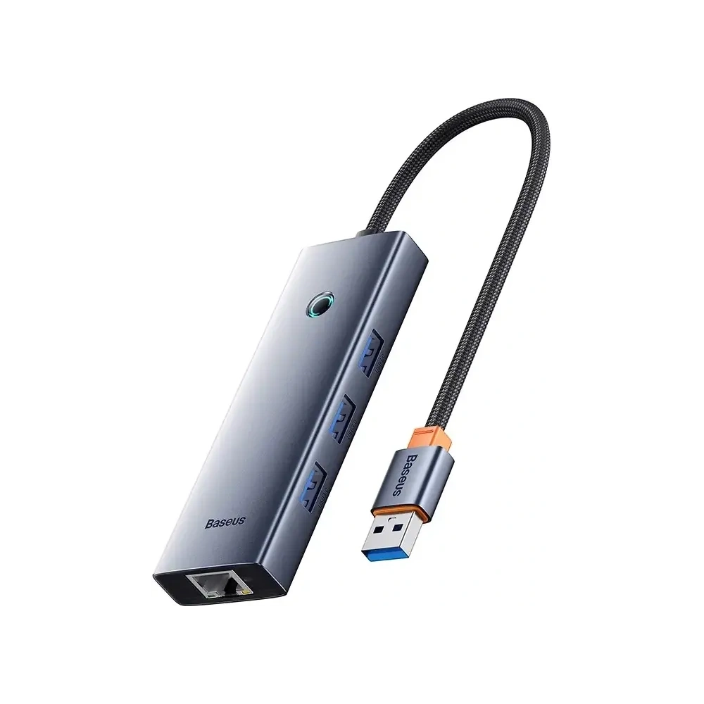 Hub Baseus UltraJoy Series Lite 4-Port USB-A / 3xUSB-A 3.0, RJ45, USB-C 5V (szary)
