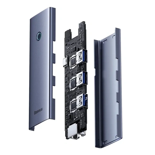 Baseus UltraJoy Sorozat Lite Hub 4-Port USB-A / 3xUSB-A 3.0, RJ45, USB-C 5V (szürke)