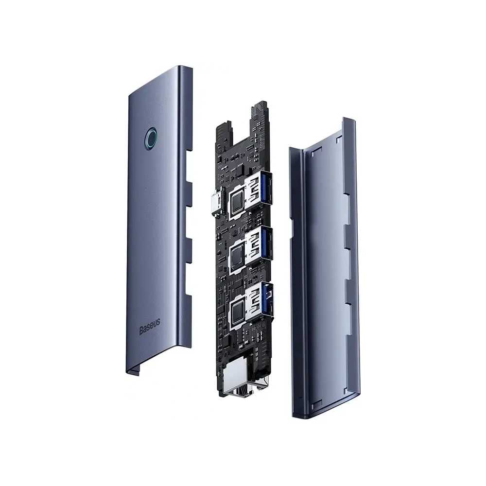 Hub Baseus UltraJoy Series Lite 4-Port USB-A / 3xUSB-A 3.0, RJ45, USB-C 5V (szary)