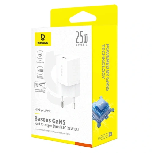 Ładowarka sieciowa Baseus GaN5 mini 1C 25W USB-C (biały)