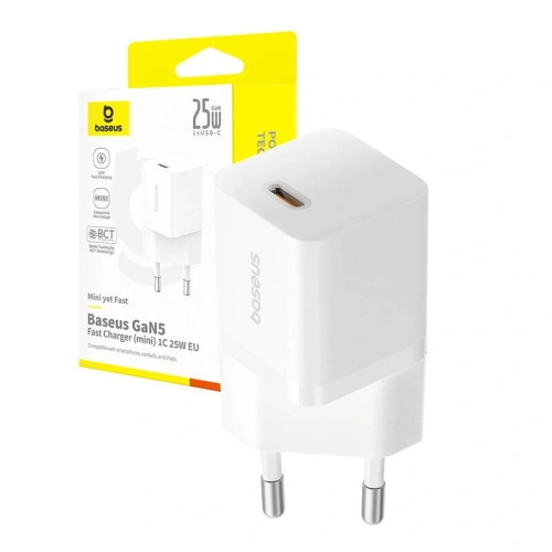 Baseus GaN5 Mini 1C 25W USB-C Nástěnná nabíječka (bílá)