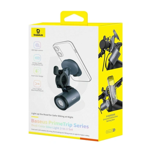 Baseus PrimeTrip 2-in-1 Fahrradhalterung für Handy + 600lm USB-C Taschenlampe (schwarz)