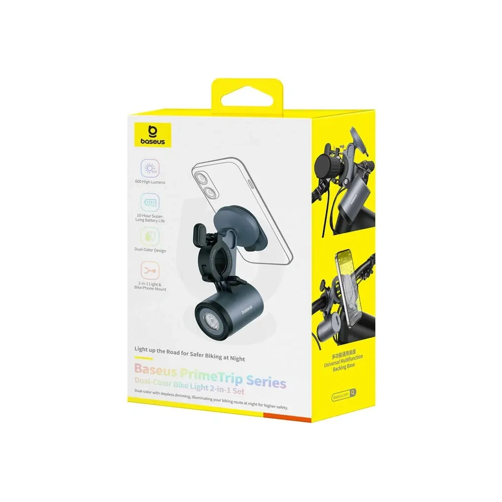 Uchwyt rowerowy Baseus PrimeTrip 2w1 uchwyt na telefon + latarka 600lm USB-C (czarny)