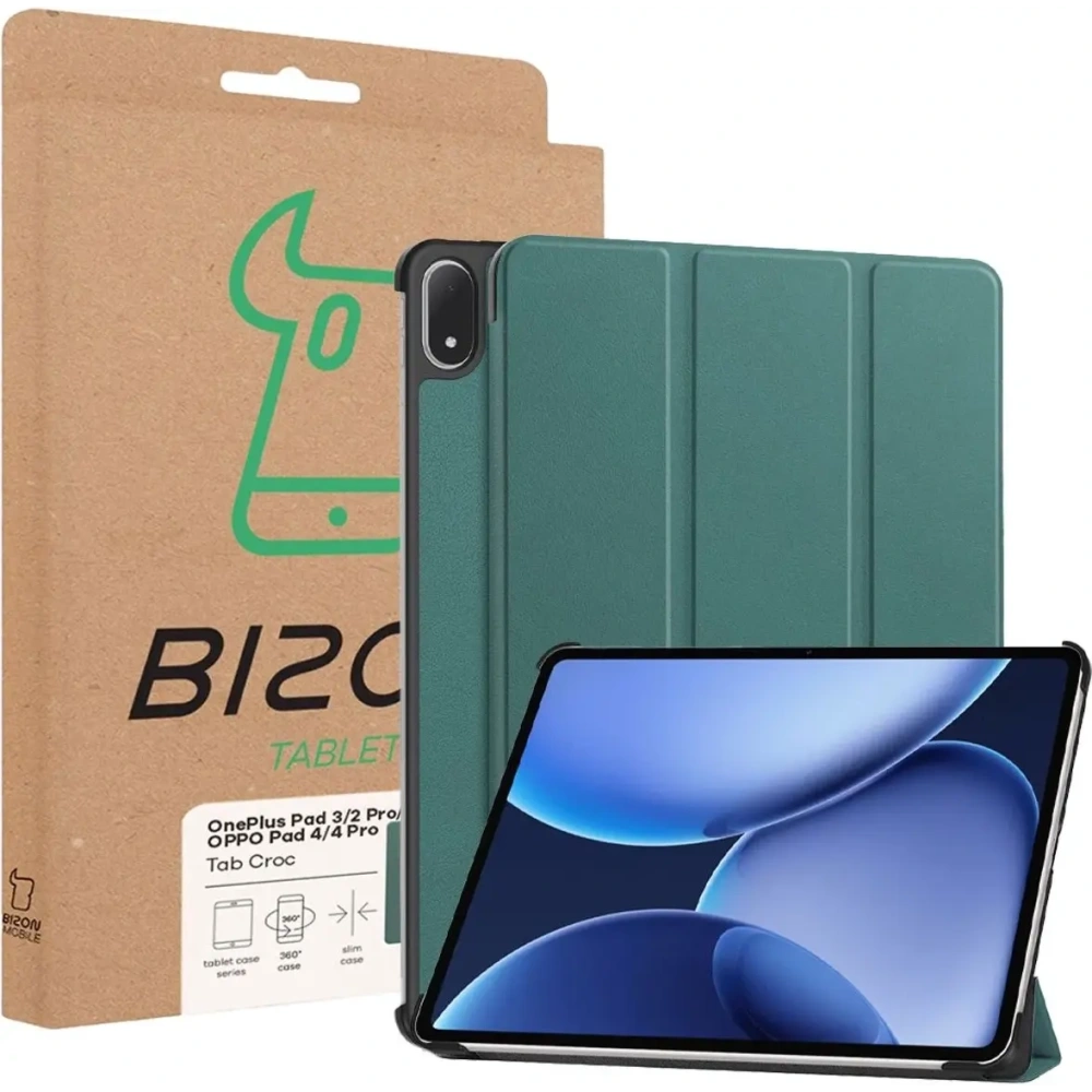 Etui z klapką Bizon Case Tab Croc do OnePlus Pad 3 / 2 Pro / OPPO Pad 4 / 4 Pro ciemnozielone