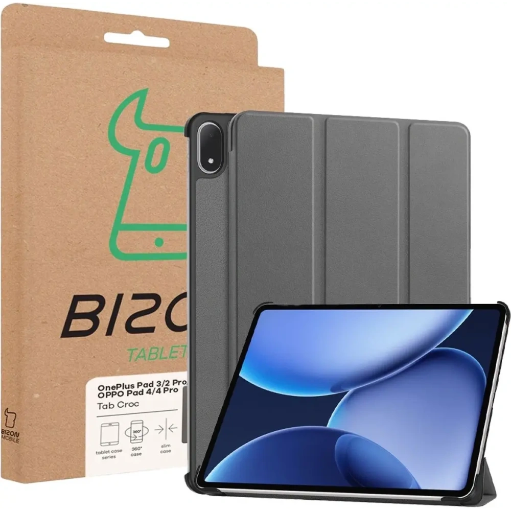 Etui z klapką Bizon Case Tab Croc do OnePlus Pad 3 / 2 Pro / OPPO Pad 4 / 4 Pro szare