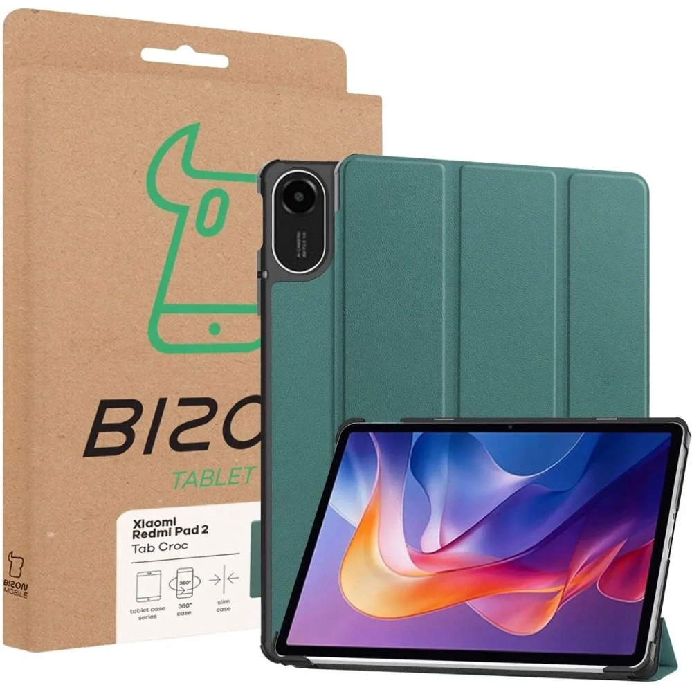 Etui z klapką Bizon Case Tab Croc do Xiaomi Redmi Pad 2 ciemnozielone