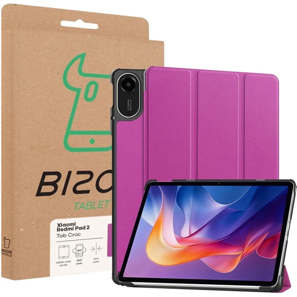 Etui z klapką Bizon Case Tab Croc do Xiaomi Redmi Pad 2 fioletowe