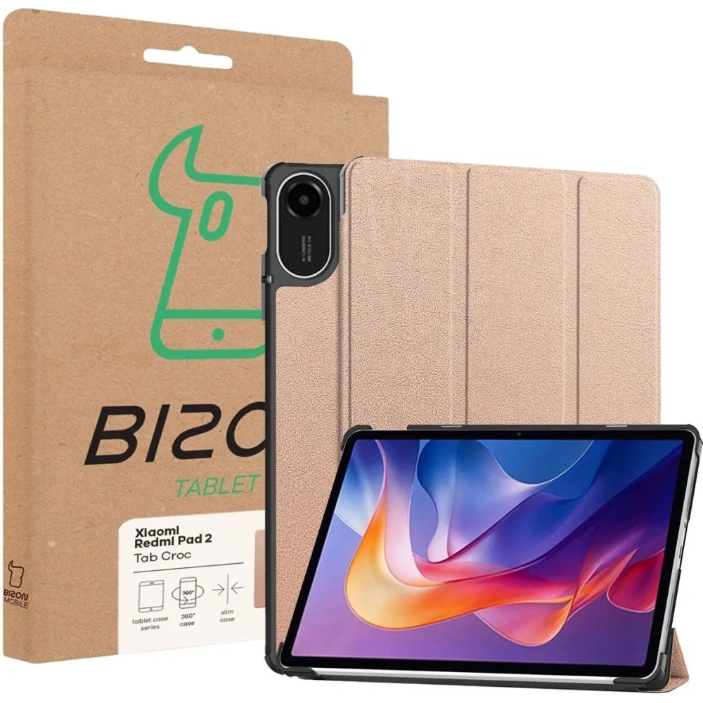Etui z klapką Bizon Case Tab Croc do Xiaomi Redmi Pad 2 różowozłote