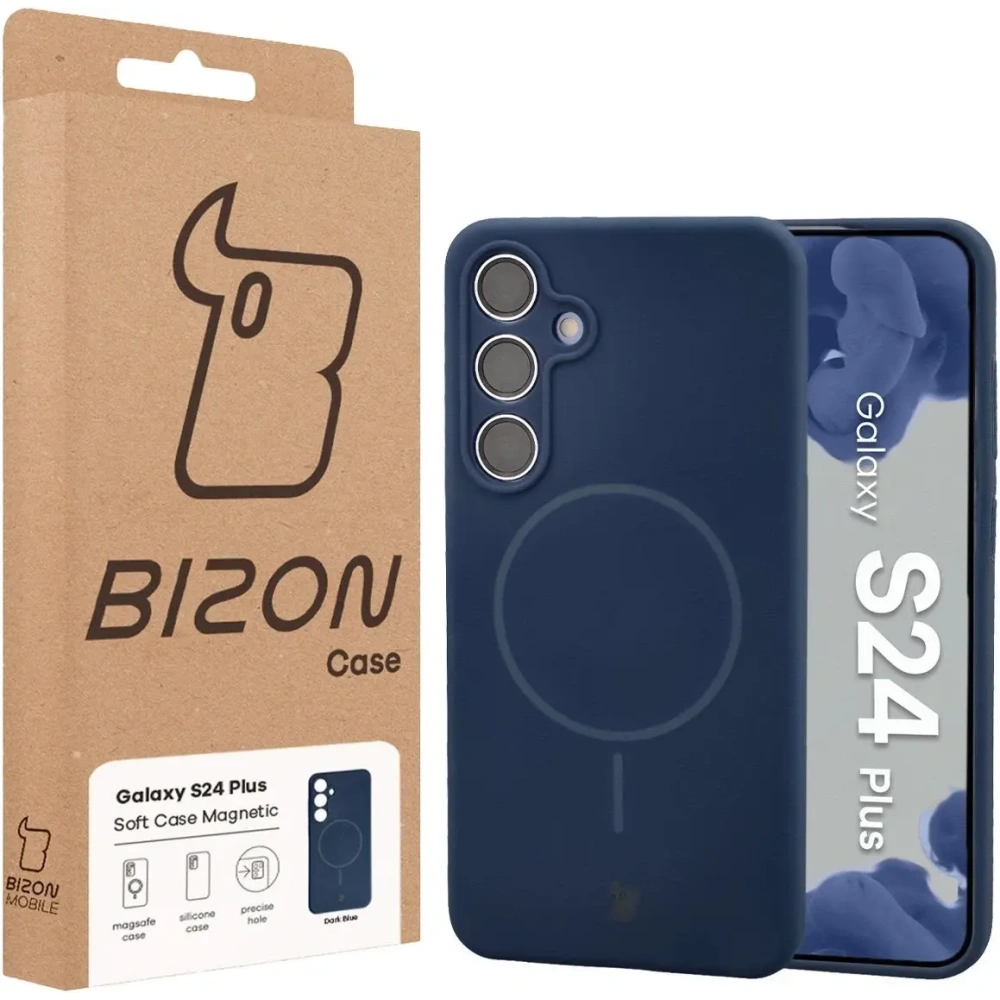 Silikonowe etui z pierścieniem magnetycznym Bizon Soft Case Magnetic do Samsung Galaxy S24+ Plus granatowe