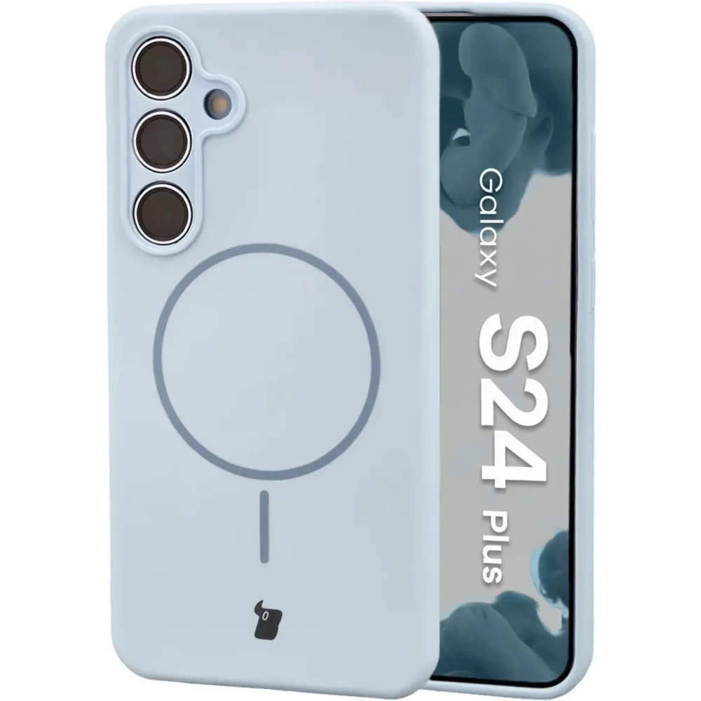 Silikonowe etui z pierścieniem magnetycznym Bizon Soft Case Magnetic do Samsung Galaxy S24+ Plus błękitne