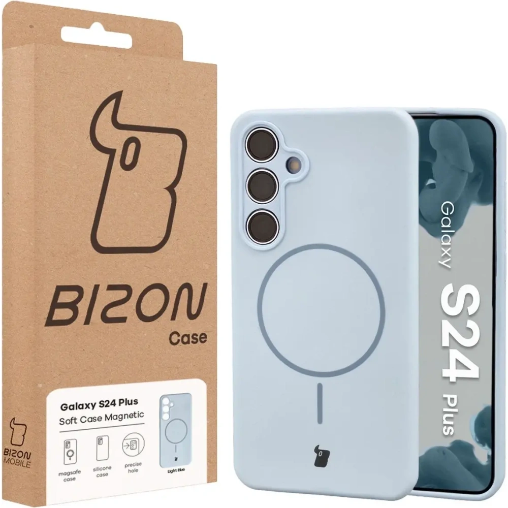 Silikonowe etui z pierścieniem magnetycznym Bizon Soft Case Magnetic do Samsung Galaxy S24+ Plus błękitne