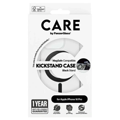 CARE od PanzerGlass s funkcí stojánku Case MagSafe pro Apple iPhone 16 Pro čirý