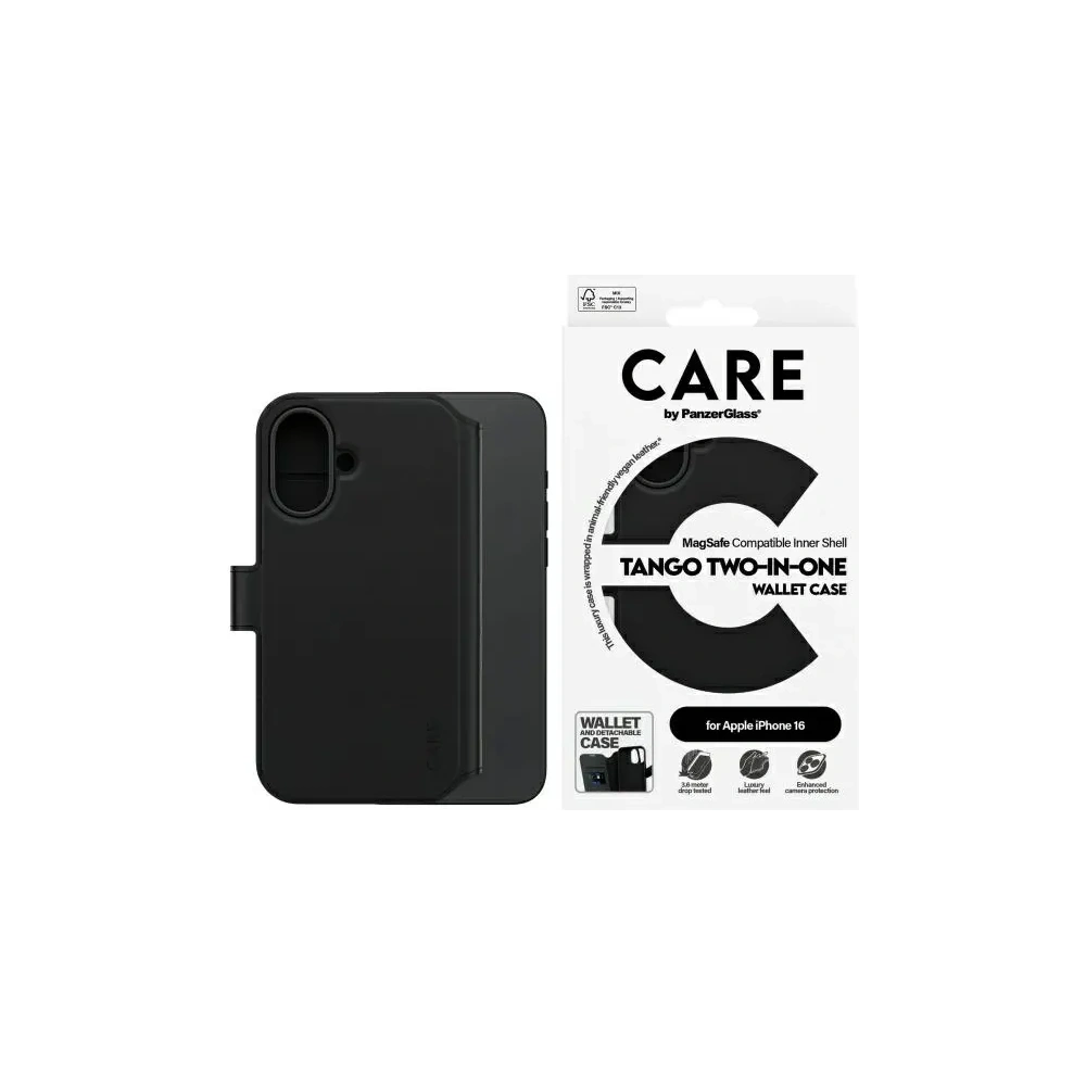 Etui z klapką CARE by PanzerGlass Feature Tango 2in1 Wallet MagSafe Apple iPhone 16 czarny