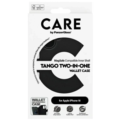 CARE od PanzerGlass Funkce Tango 2v1 Peněženka MagSafe Apple iPhone 16 černá