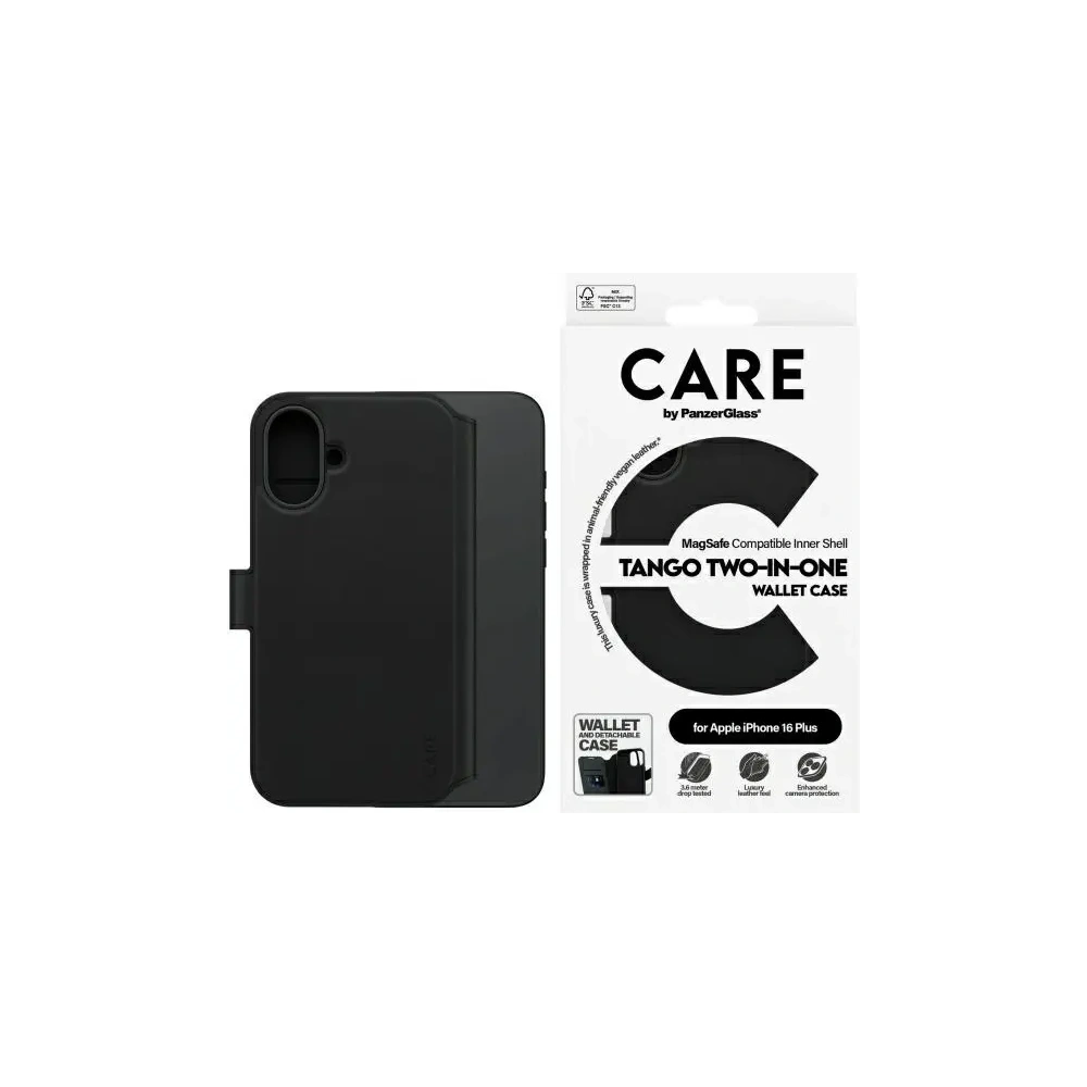Etui z klapką CARE by PanzerGlass Feature Tango 2in1 Wallet MagSafe Apple iPhone 16 Plus czarny