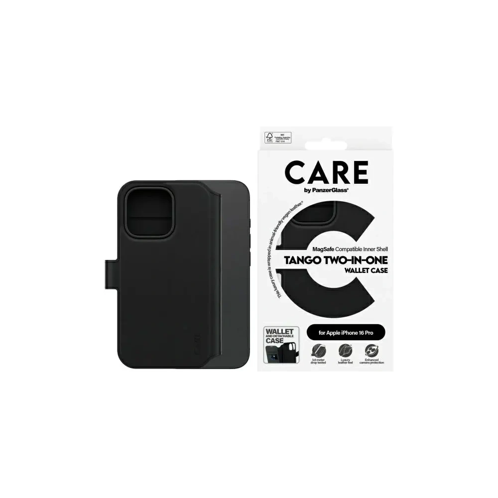 Etui z klapką CARE by PanzerGlass Feature Tango 2in1 Wallet MagSafe Apple iPhone 16 Pro czarny