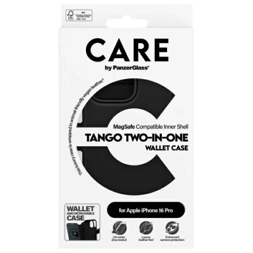 CARE od PanzerGlass Funkce Tango 2v1 Peněženka MagSafe pro Apple iPhone 16 Pro černá